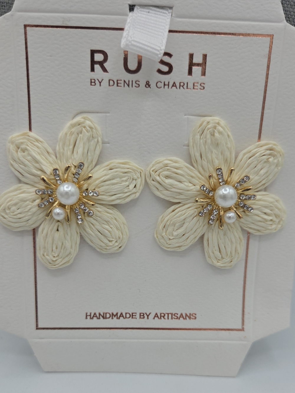 5 for $25! RUSH by Denis & Charles Cream Floral Pearl Statement Earrings